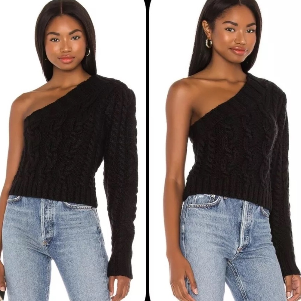 For Love & Lemons Quinn One Shoulder Black Sweater Size Small S NWT New
